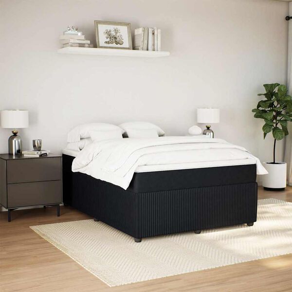 vidaXL Pat box spring cu saltea, negru, 140x200 cm, catifea
