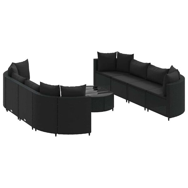 vidaXL Set mobilier de grădină cu perne, 9 piese, negru, poliratan