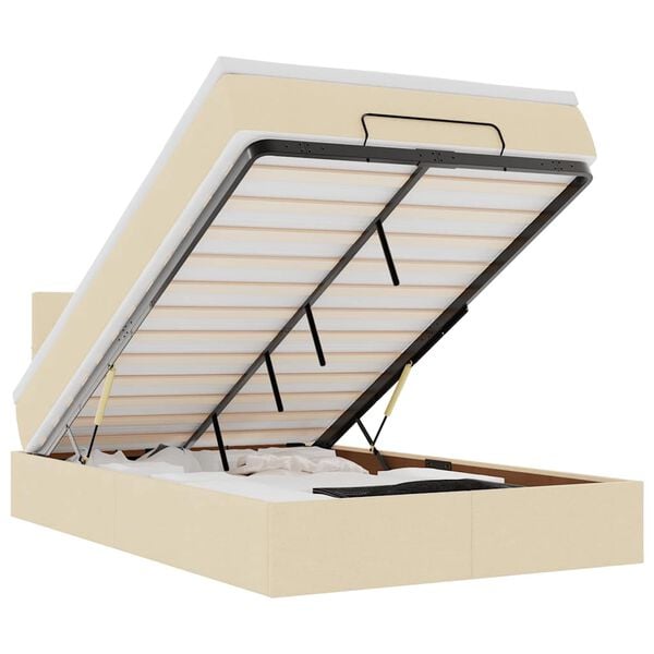 vidaXL Cadru de pat otoman cu saltea crem 120x200cm stofa