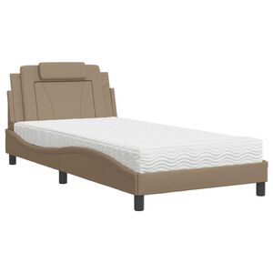 vidaXL Pat, Viana, cu saltea, cappuccino, 100x200cm piele ecologică
