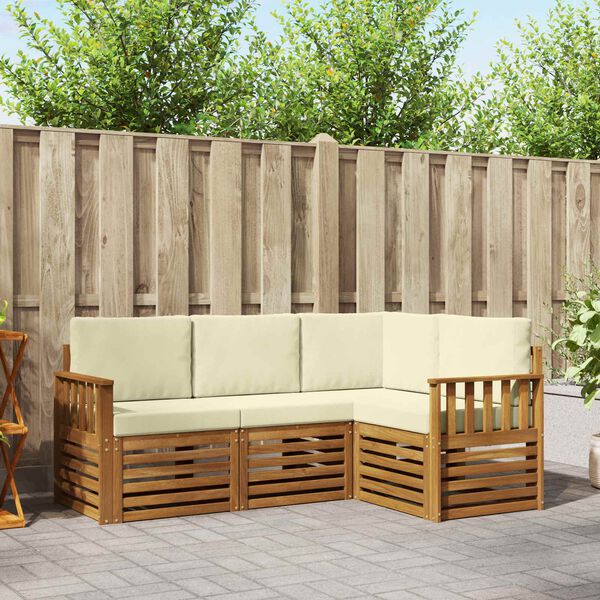 vidaXL Seturi de canapele 4 pcs Natural și Crem Lemn Solid de Acacia