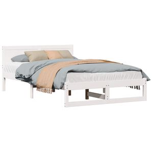 vidaXL Cadru de pat cu headboard Alb 140 x 190 cm Lemn de pin masiv