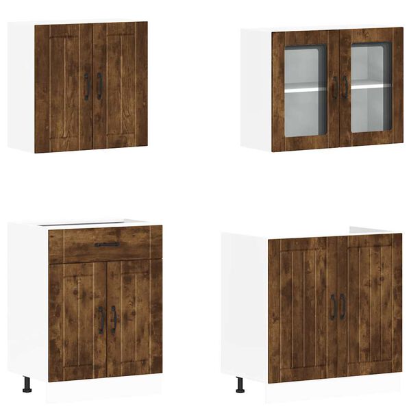 vidaXL Set dulap de bucătărie din 4 piese &bdquo;Lucca&rdquo; stejar afumat Lemn