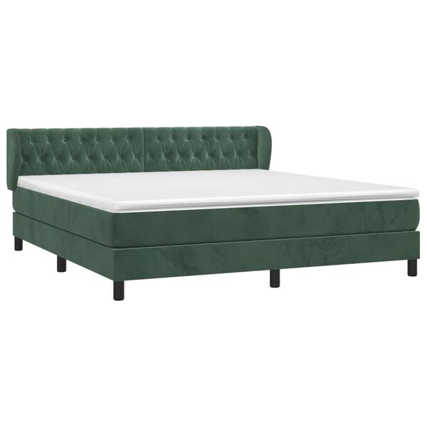 vidaXL Pat box spring cu saltea, verde &icirc;nchis, 160x200 cm, catifea