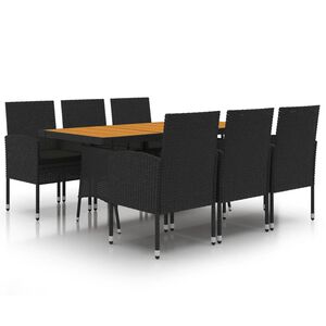 vidaXL Set mobilier de exterior, 7 piese, negru, poliratan