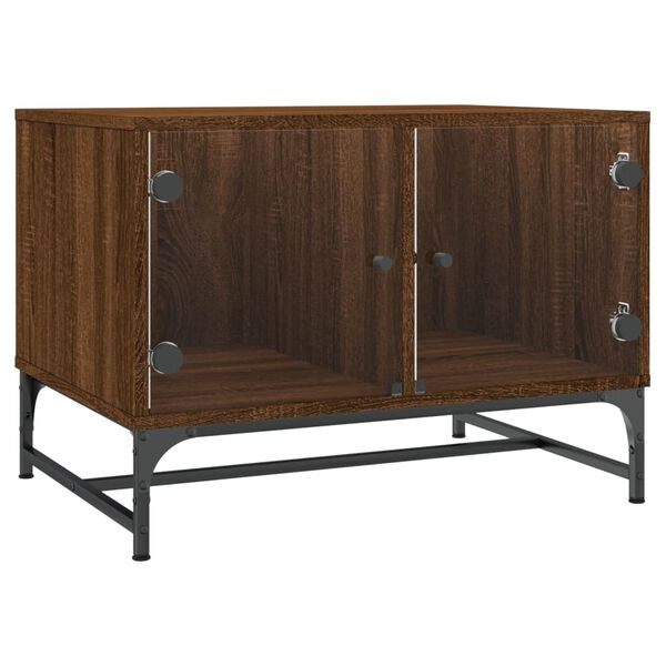 vidaXL Măsuță de cafea cu uși din sticlă, stejar maro, 68,5x50x50 cm