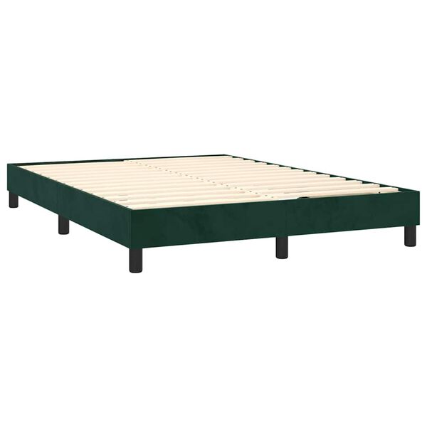 vidaXL Pat box spring cu saltea, verde &icirc;nchis, 140x200 cm, catifea
