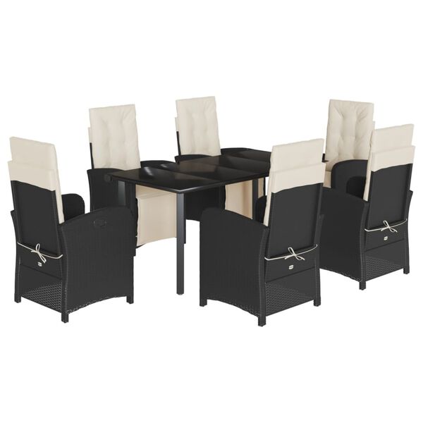 vidaXL Set mobilier de grădină cu perne, 7 piese, negru, poliratan