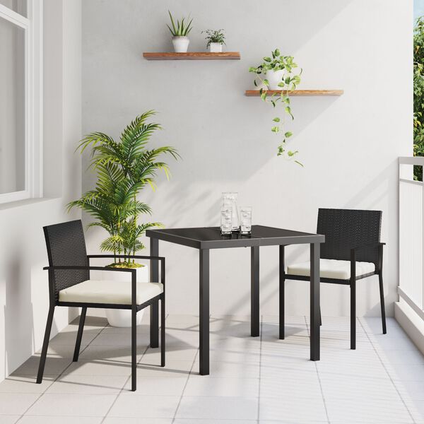 vidaXL Set de masă pentru grădină 3 pcs Negru Rattan poli