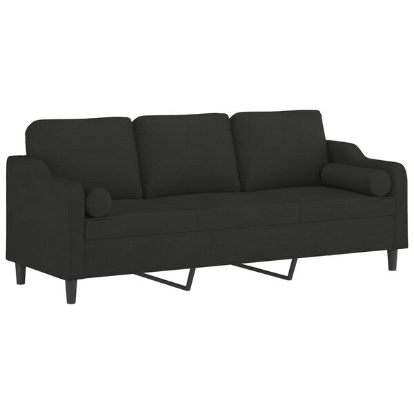 vidaXL Canapea cu 3 locuri cu perne&pernuțe negru 210 cm textil