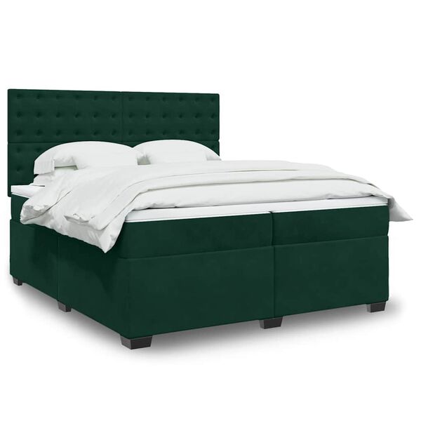 vidaXL Pat box spring cu saltea, verde &icirc;nchis, 200x200 cm, catifea