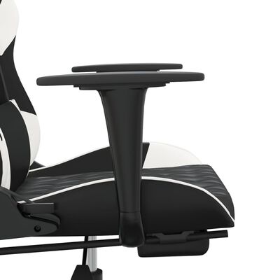 vidaXL Scaun de gaming masaj/suport picioare alb/negru piele eco