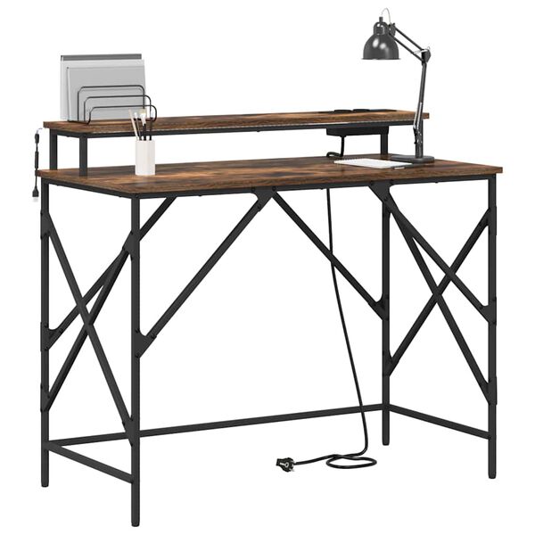 vidaXL Birou cu raft Stejar fumuriu 100 x 50 x 86,5 cm Lemn compozit