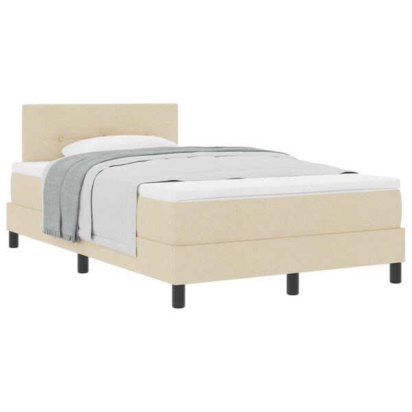 vidaXL Pat cu arcuri cu saltea cu headboard Crem 120 x 190 cm țesătură