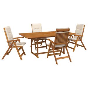 vidaXL Set de dining pentru exterior cu parasolar 6 buc. Alb crem