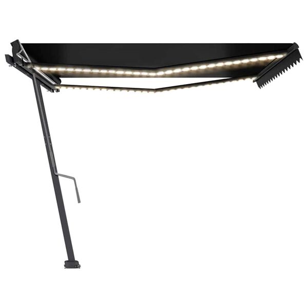 vidaXL Copertină retractabilă manual cu LED, antracit, 450x300 cm