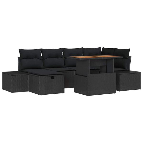 vidaXL Set de canapele pentru grădină cu pernă 7 pcs Negru Rattan poli