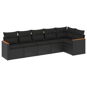 vidaXL Set mobilier de grădină cu perne, 6 piese, negru, poliratan