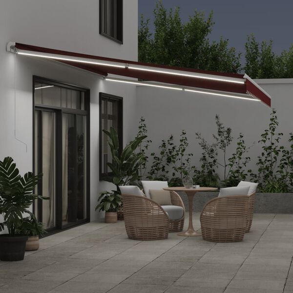 vidaXL Copertina retractabilă manual cu LED, vișiniu, 500x350 cm