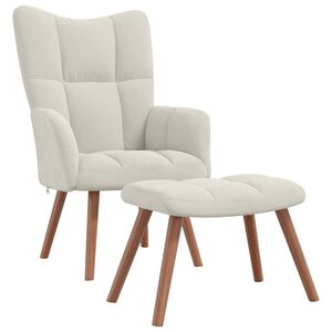 vidaXL Scaun de relaxare cu taburet, alb crem, catifea