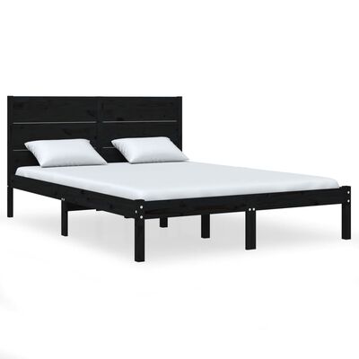 vidaXL Cadru de pat mic dublu, negru, 120x190 cm, lemn masiv