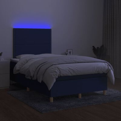 vidaXL Pat cu arcuri, saltea și LED, albastru, 120x190 cm, textil