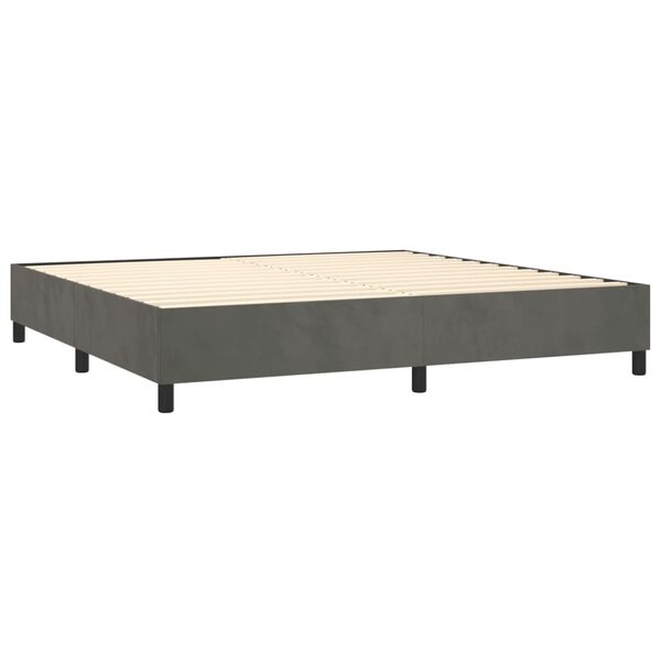 vidaXL Pat box spring cu saltea, gri &icirc;nchis, 200x200 cm, catifea