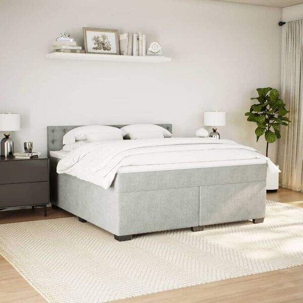 vidaXL Pat box spring cu saltea, gri deschis, 180x200 cm, catifea
