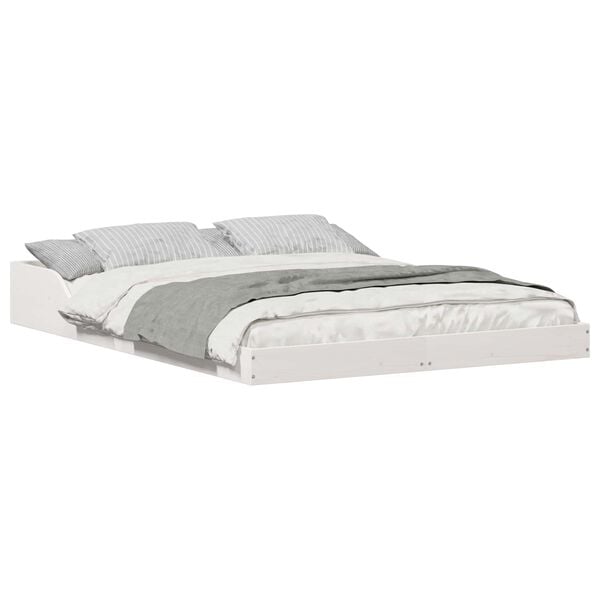 vidaXL Cadru de pat Alb 135 x 190 cm Lemn de pin masiv