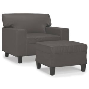 vidaXL Fotoliu canapea cu taburet, gri, 60 cm, piele ecologică