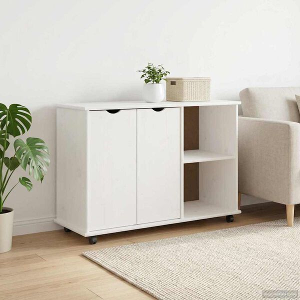 vidaXL Cabinet mobil cu roata Alb 100 x 39 x 65,5 cm Lemn de pin masiv