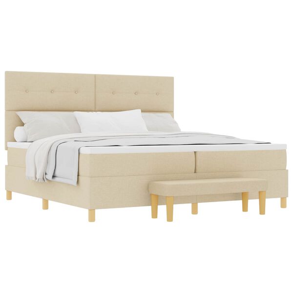 vidaXL Pat cu arcuri cu saltea cu headboard Crem 200 x 200 cm țesătură