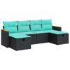 vidaXL Set mobilier de grădină cu perne, 6 piese, negru, poliratan