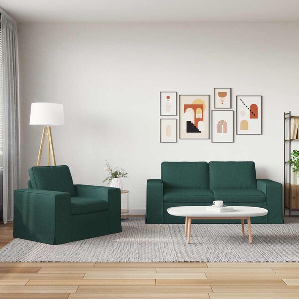 vidaXL Set de canapea 2 pcs Verde &icirc;nchis 182 x 80 x 82 cm țesătură