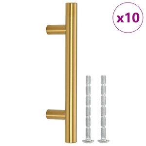 vidaXL M&acirc;nere de dulap, 10 buc., auriu, centru orificiu 64 mm lungime totală 100 mm, oțel inoxidabil