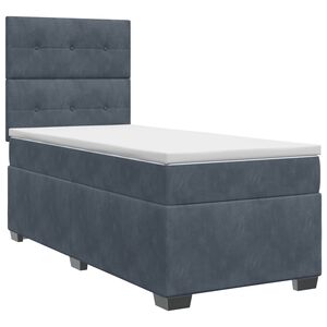 vidaXL Pat boxspring cu saltea cu headboard Gri &icirc;nchis Unic Catifea