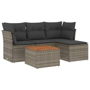 vidaXL Set canapea de grădină cu perne, 5 piese, gri, poliratan