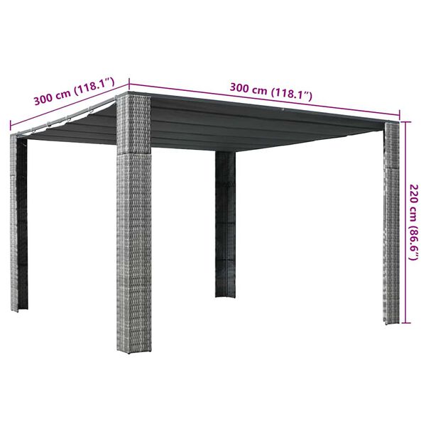 vidaXL Pavilion cu acoperiș, gri/antracit, 300x300x220 cm, poliratan