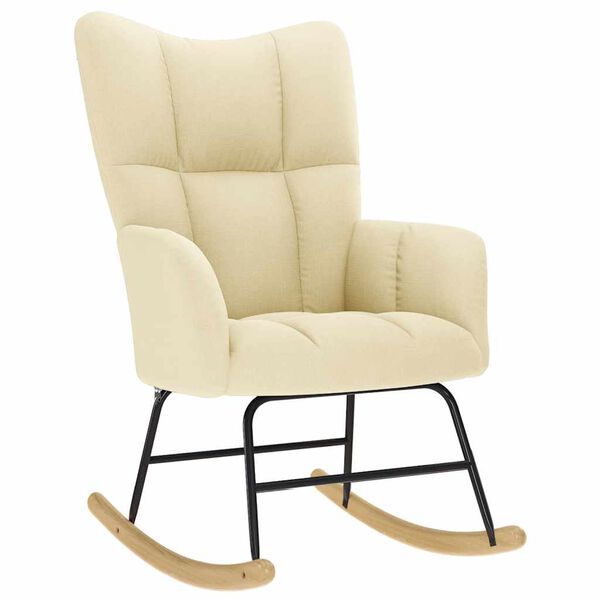 vidaXL Scaun balansoar cu taburet, crem, material textil