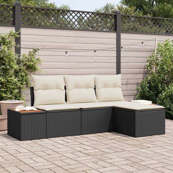 vidaXL Set de canapele pentru grădină 4 pcs Negru și Crem Poli Rattan