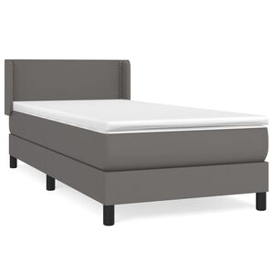 vidaXL Pat box spring cu saltea, gri, 80x200 cm, piele ecologică