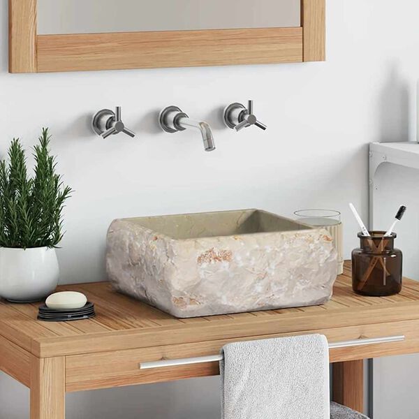 vidaXL Chiuvetă, crem, 30x30x13 cm, marmură