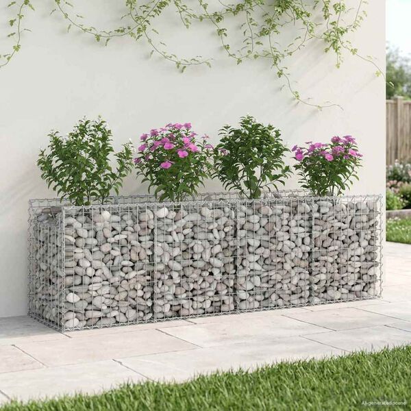 vidaXL Pat ridicat din gabion Argintiu 200 x 50 x 60 cm