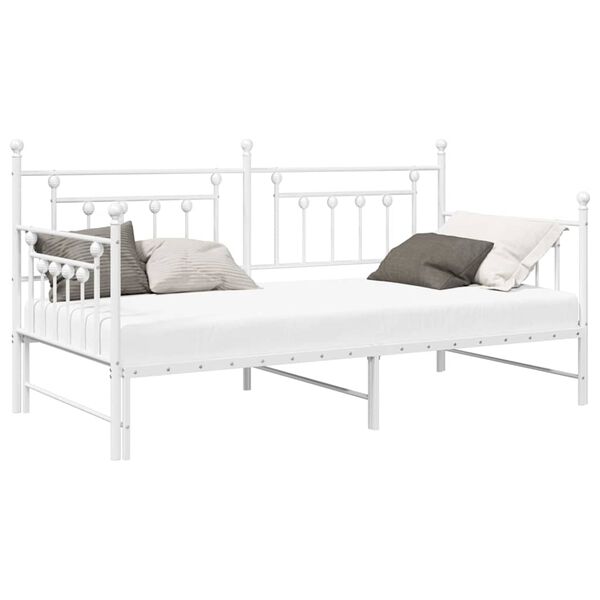 vidaXL Cadru de pat de zi cu headboard Alb 100 x 200 cm Oțel