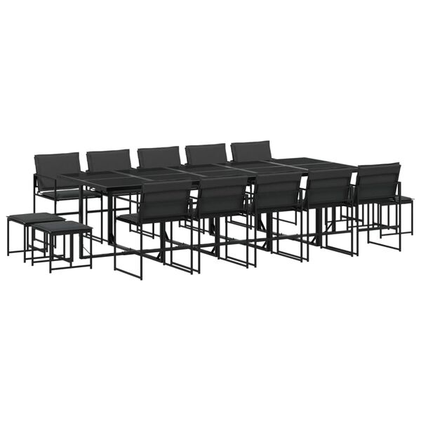 vidaXL Set mobilier de grădină, 15 piese, cu perne, negru, textilenă
