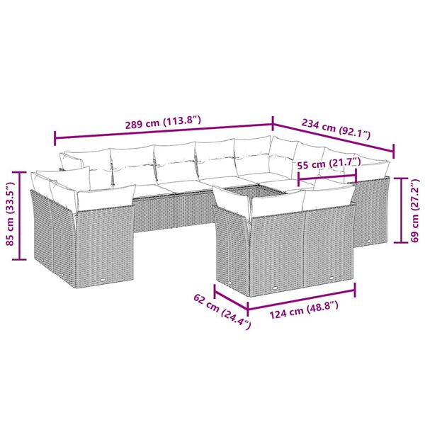 vidaXL Set canapele de grădină cu perne, 12 piese, maro, poliratan