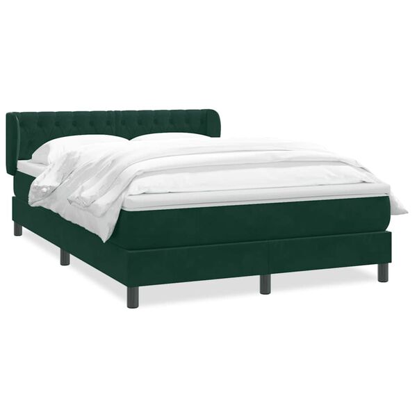 vidaXL Pat box spring cu saltea, verde &icirc;nchis, 160x220 cm, catifea