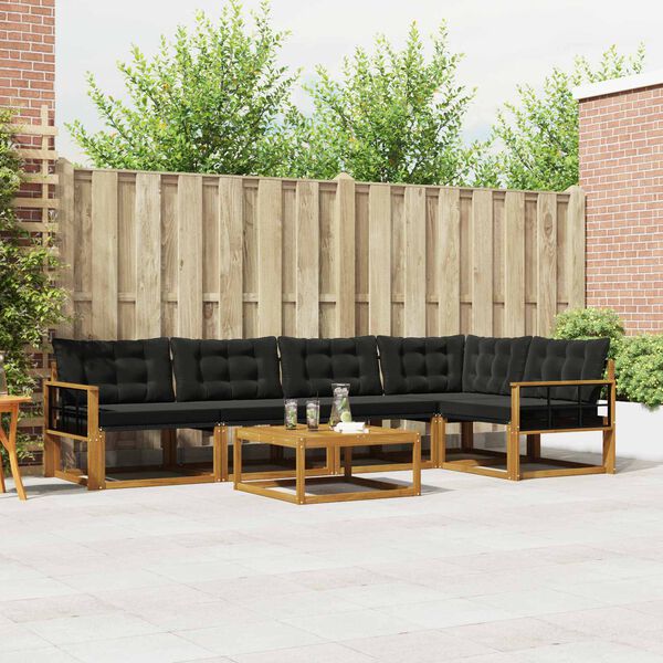 vidaXL Set de canapele de exterior cu pernă 6 pcs Natural și Negru