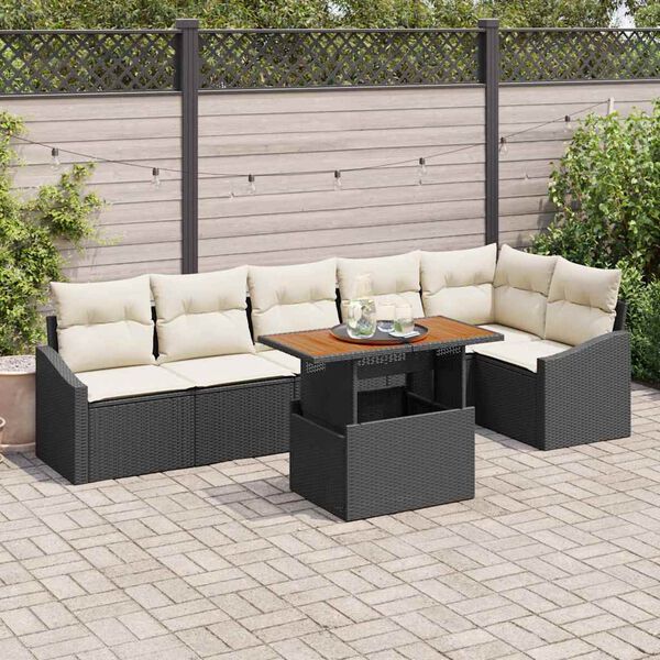 vidaXL Set de canapele pentru grădină 7 pcs Negru Rattan poli
