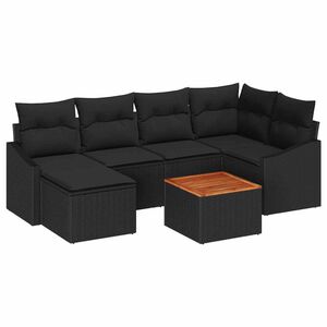 vidaXL Set de canapele pentru grădină cu pernă 7 pcs Negru poliratan
